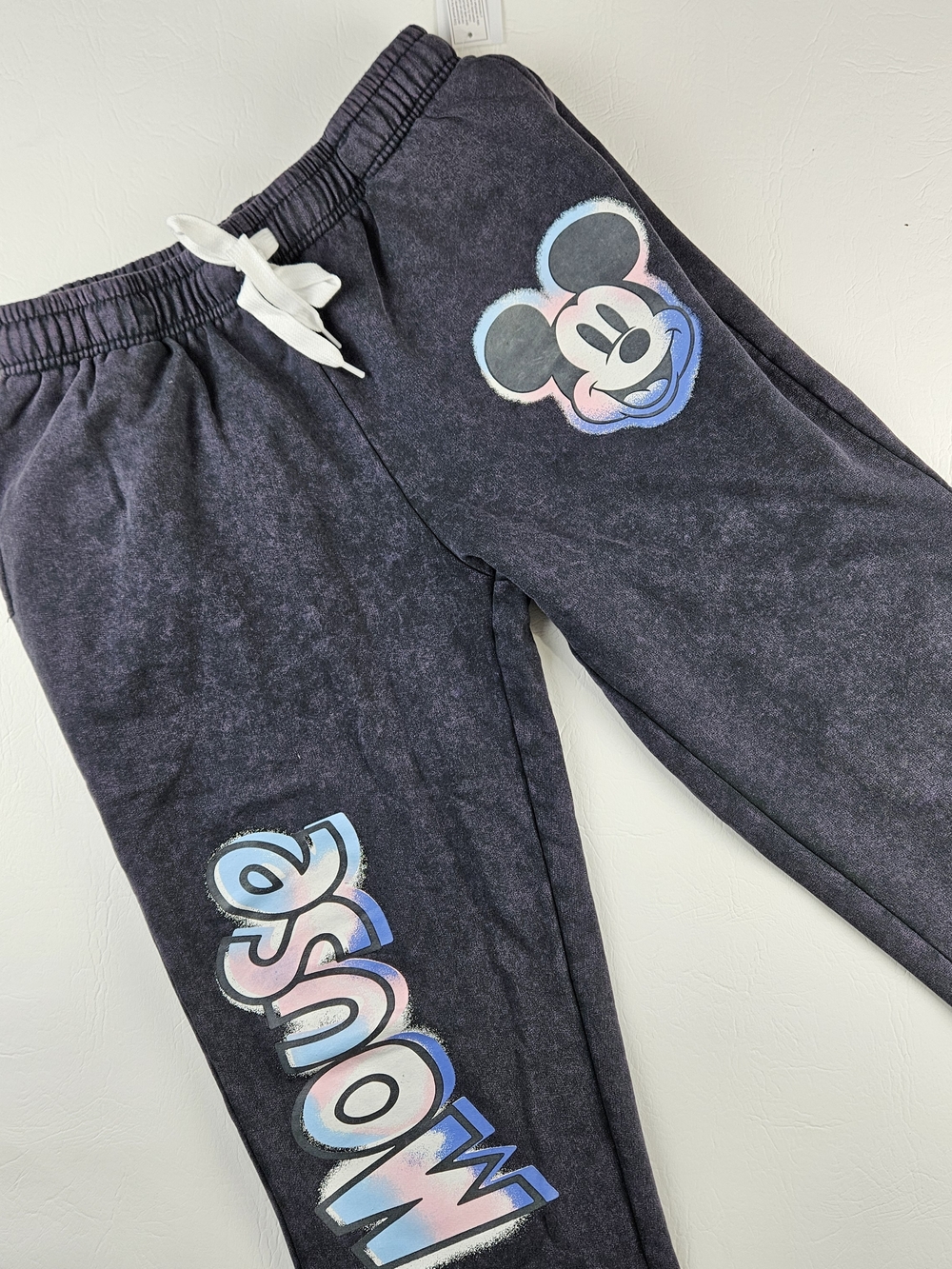Disney Black Tie-Waist Joggers with Pastel Mickey Graphics